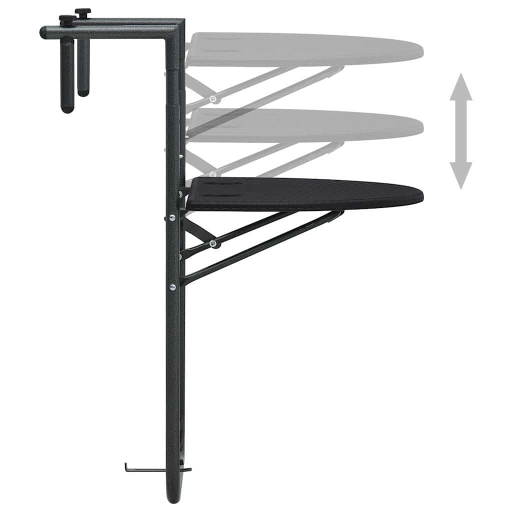 Hengende balkongbord svart 60x64x83,5 cm plast rottingutseende vidaXL