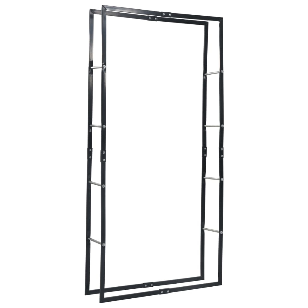 Vedstativ svart 100x25x200 cm stål