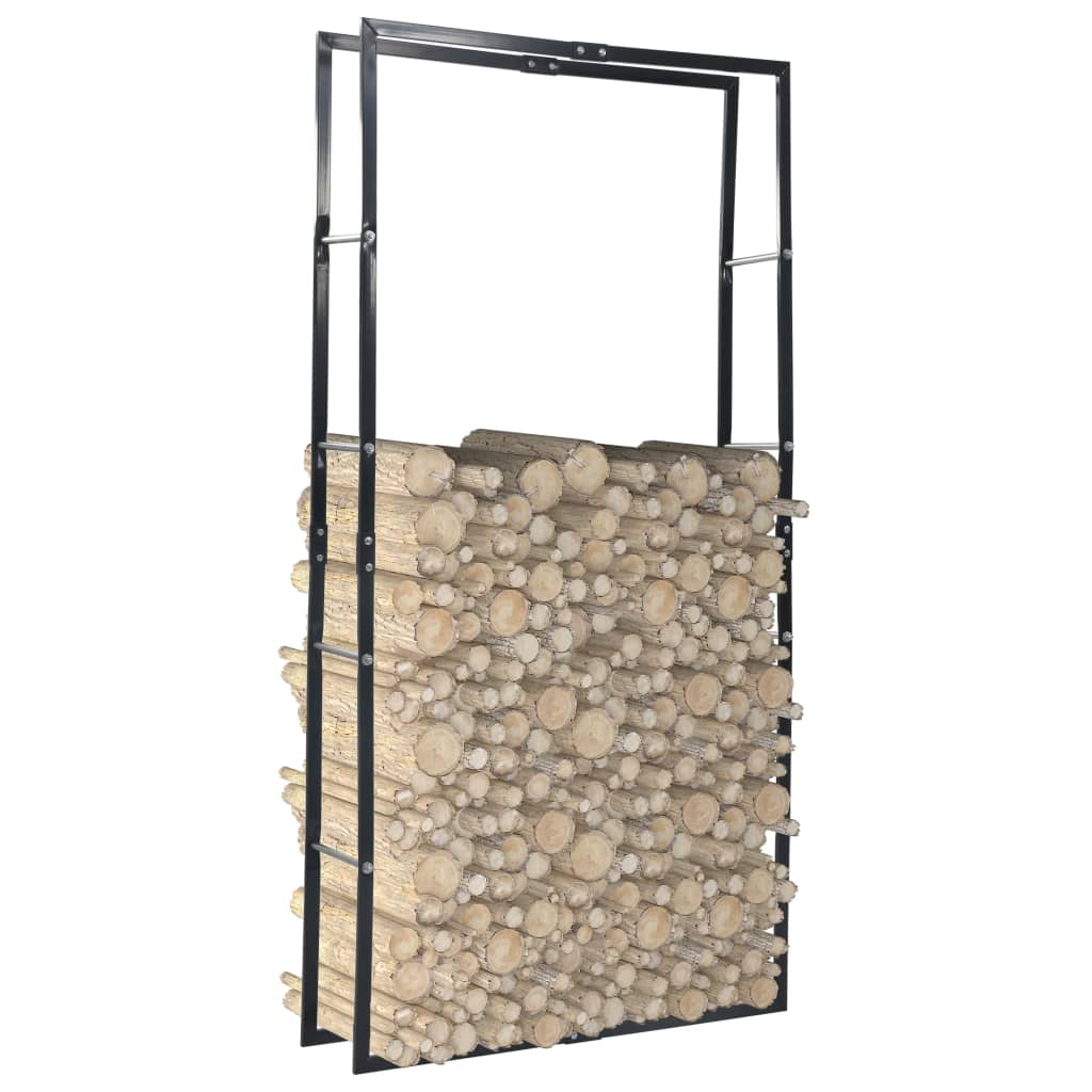 Vedstativ svart 100x25x200 cm stål