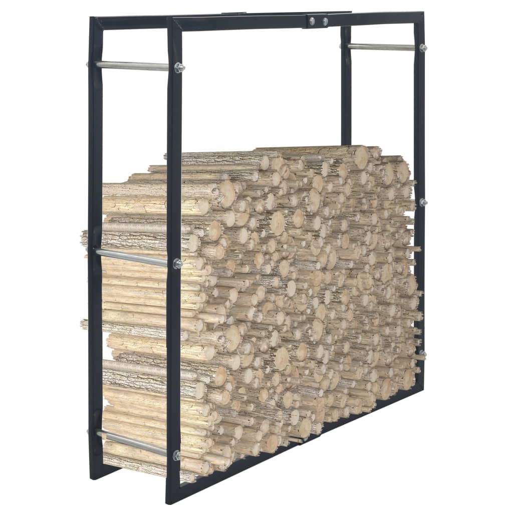 Vedstativ svart 100x25x100 cm stål