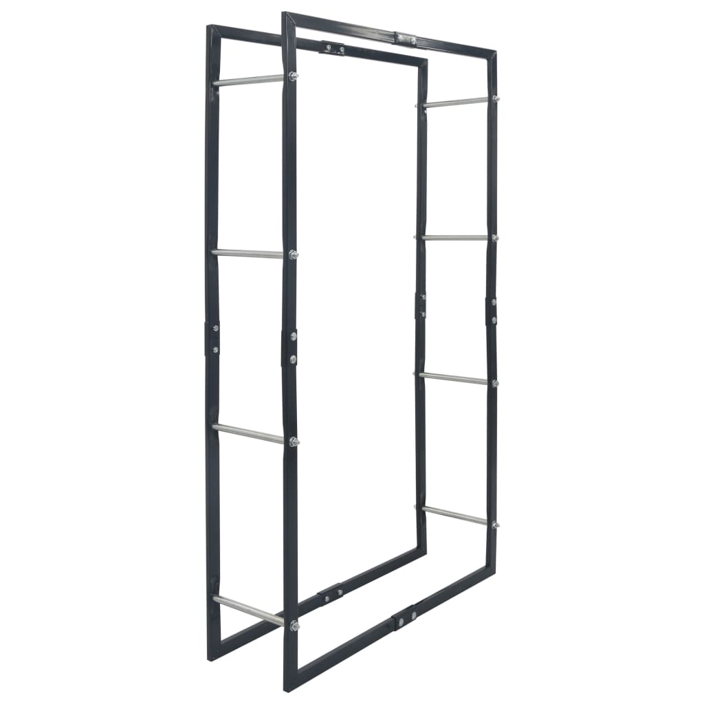 Vedstativ svart 80x25x150 cm stål