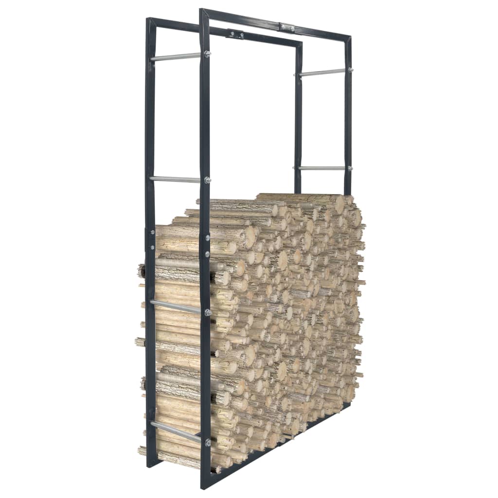 Vedstativ svart 80x25x150 cm stål