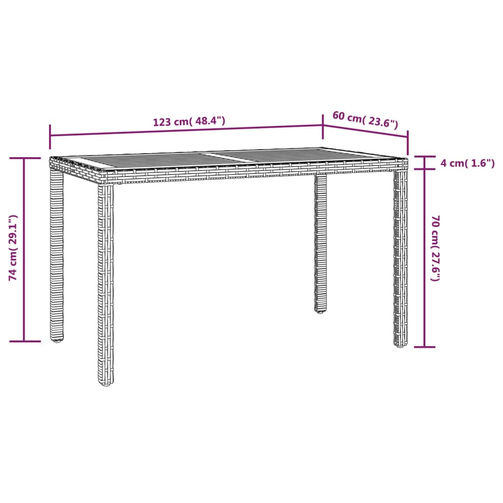 Hagebord svart og brun 123x60x74 cm heltre akasie vidaXL