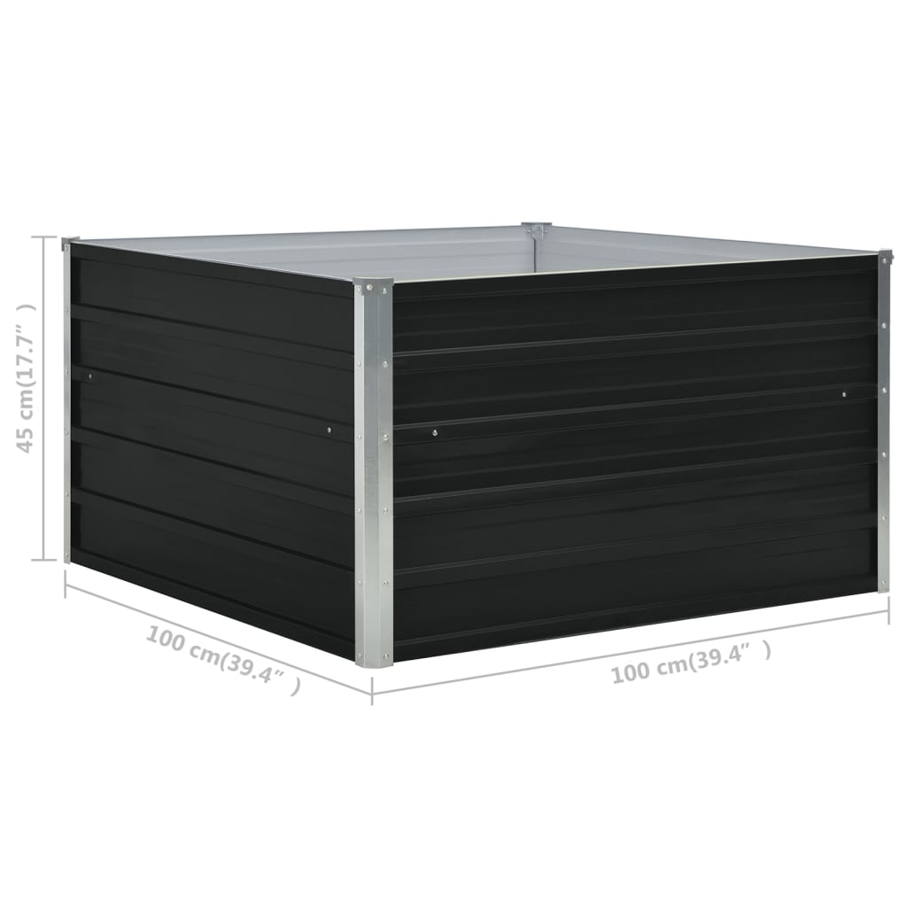 Forhøyet plantekasse 100x100x45 cm galvanisert stål antrasitt