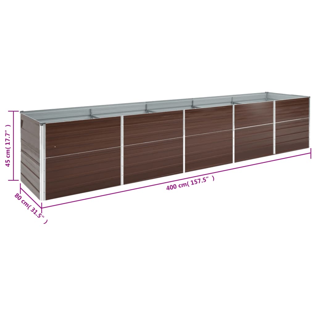 Høybed galvanisert stål 400x80x45 cm brun