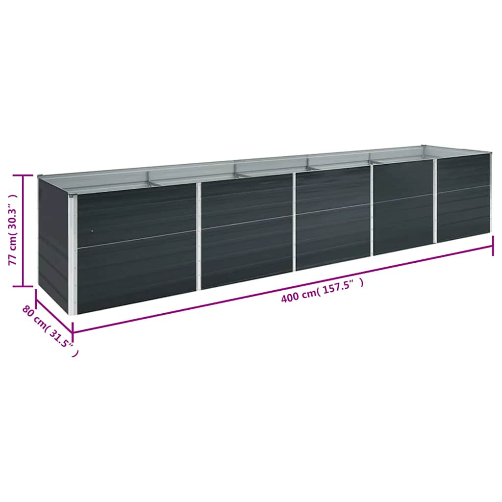 Høybed galvanisert stål 400x80x77 cm antrasitt