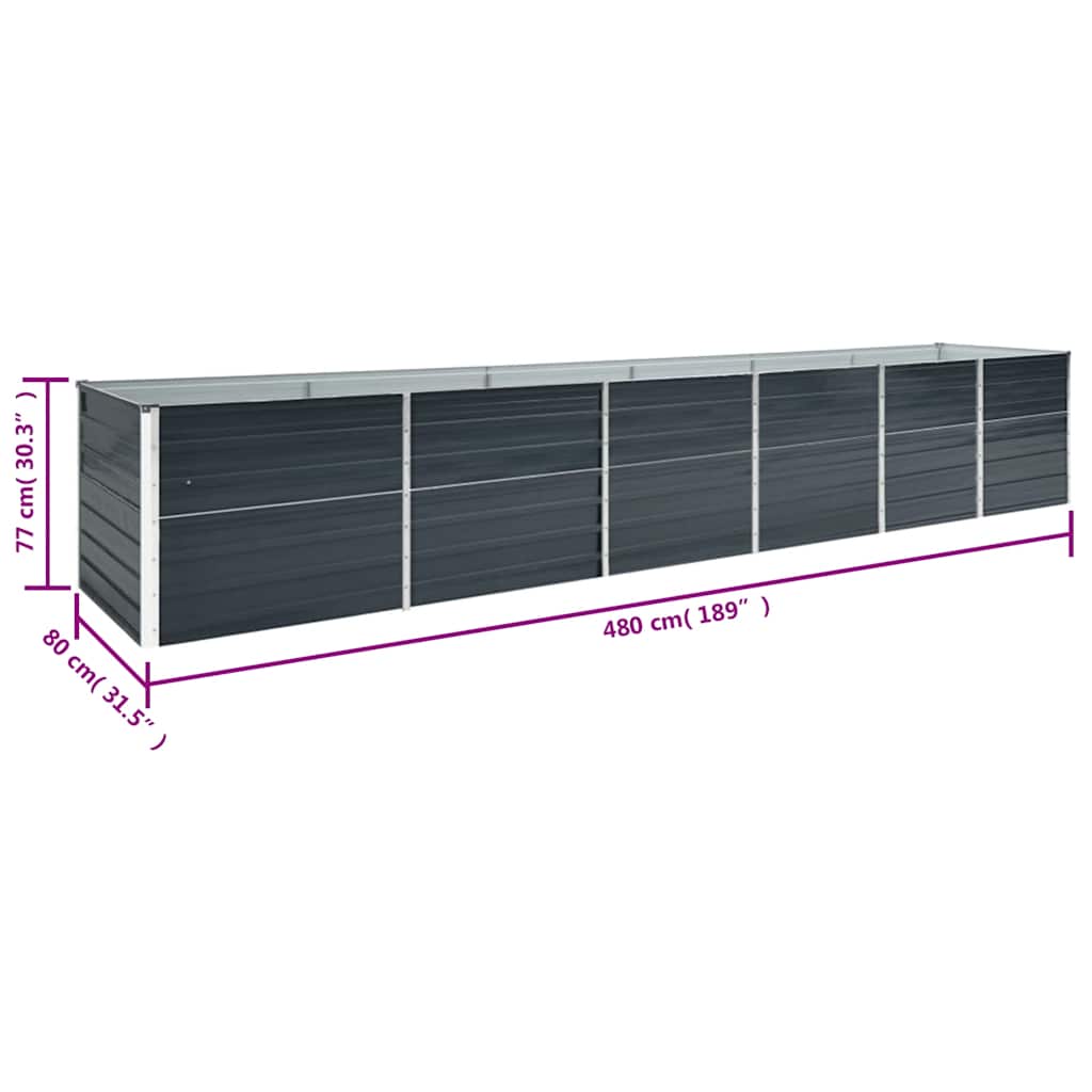 Høybed galvanisert stål 480x80x77 cm antrasitt