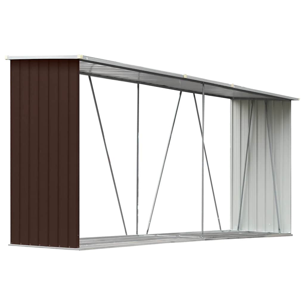 Vedskjul galvanisert stål 330x84x152 cm brun