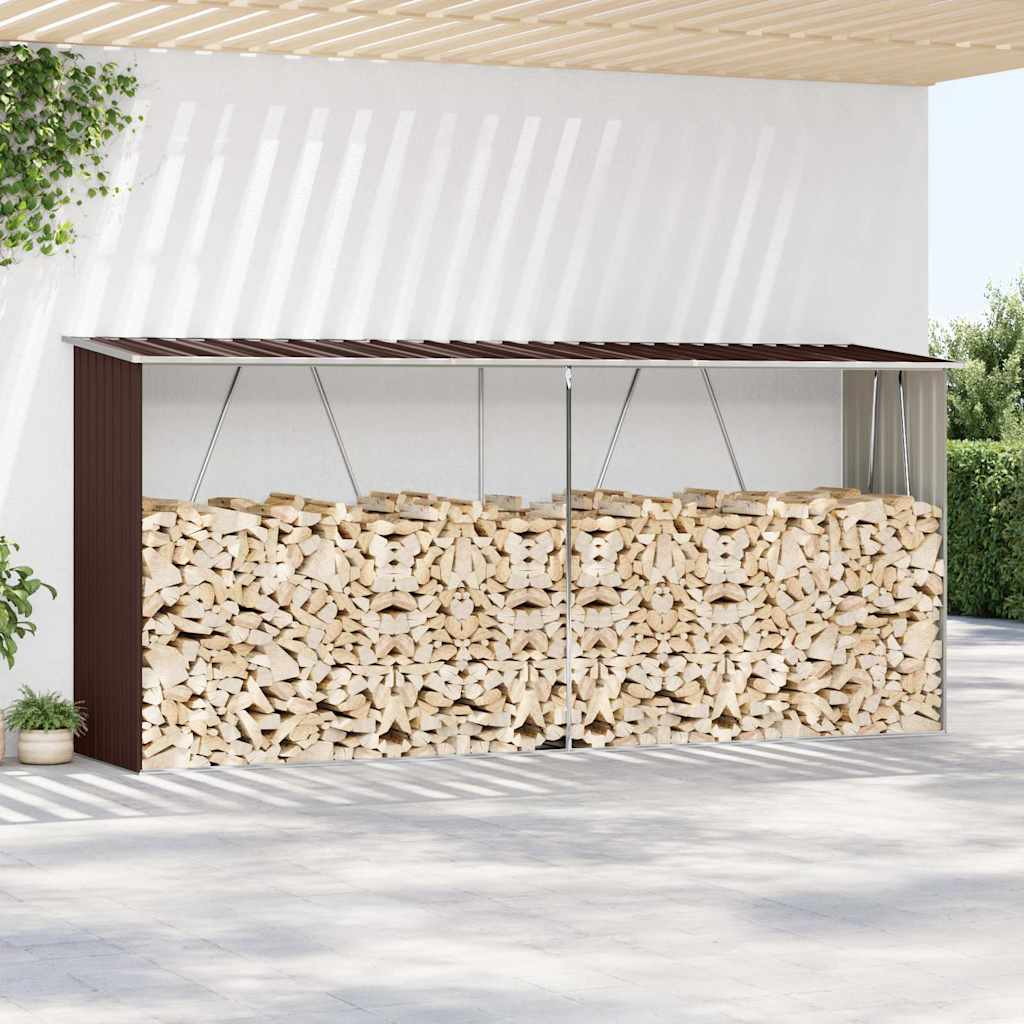 Vedskjul galvanisert stål 330x84x152 cm brun