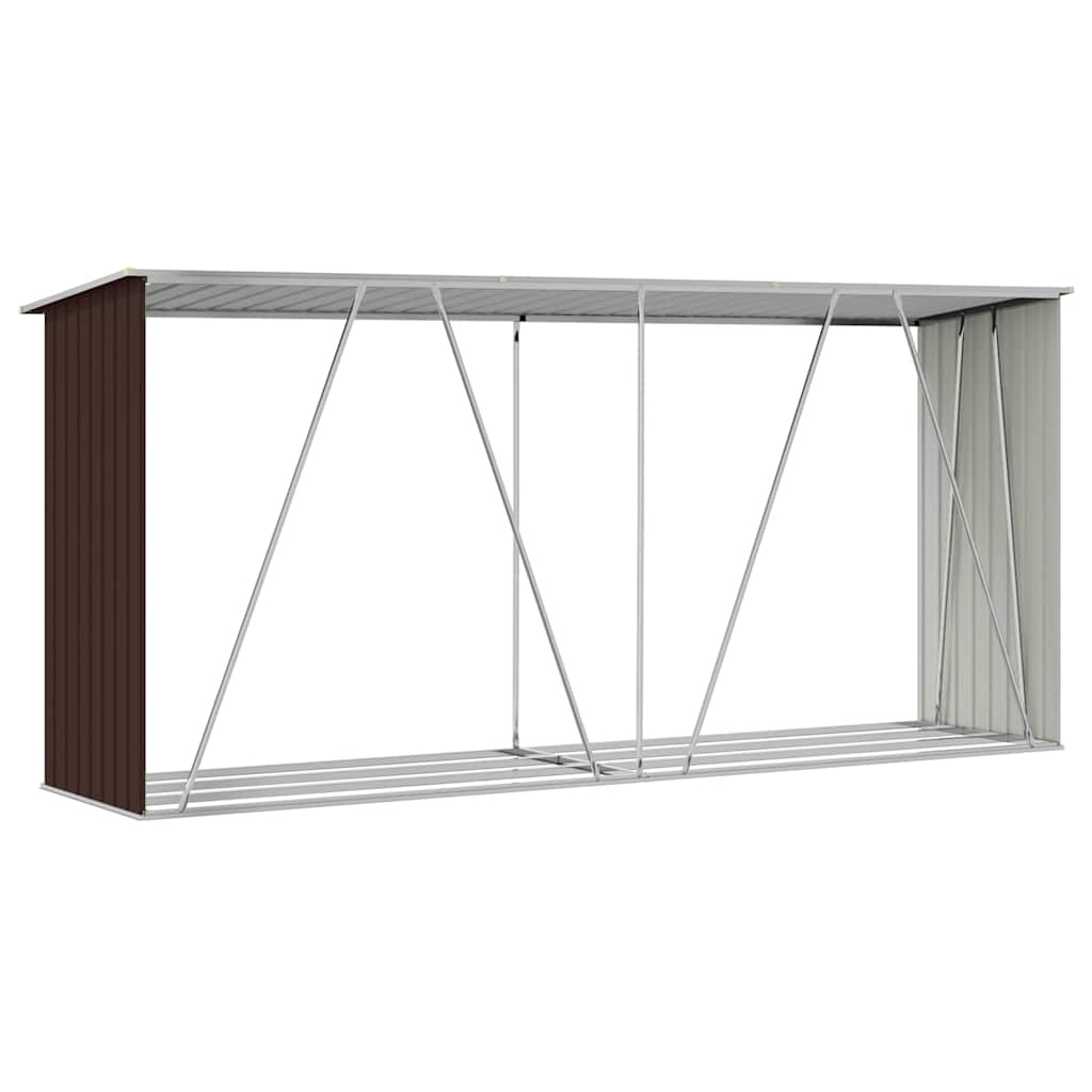 Vedskjul galvanisert stål 330x84x152 cm brun