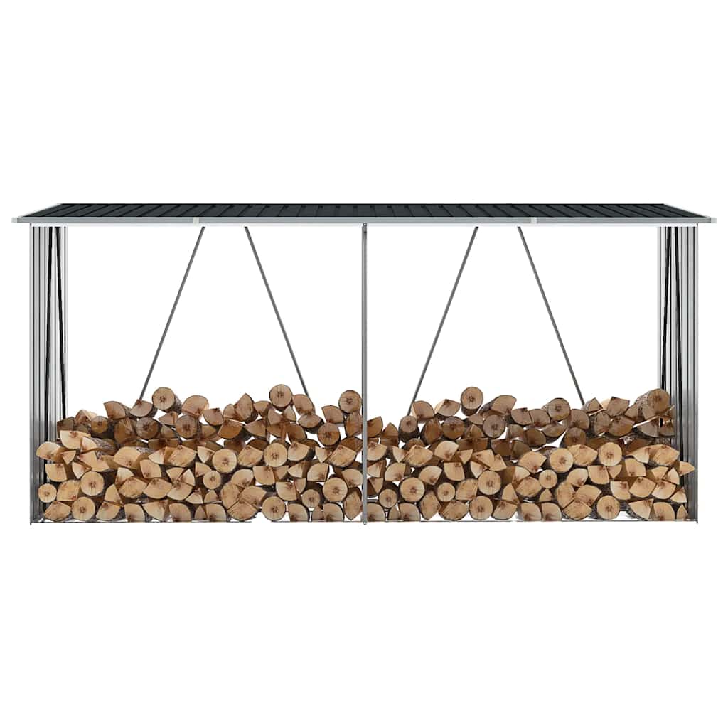 Vedskjul galvanisert stål 330x84x152 cm antrasitt