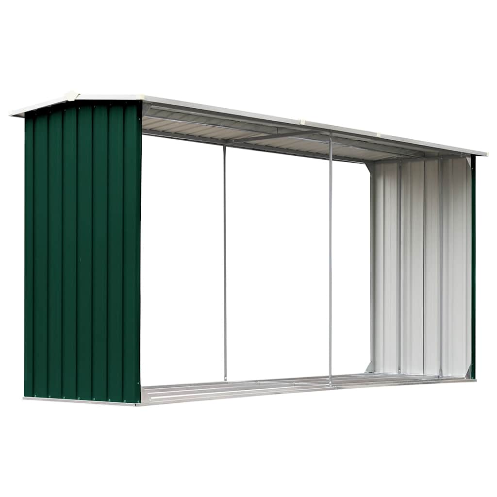 Vedskjul galvanisert stål 330x92x153 cm grønn