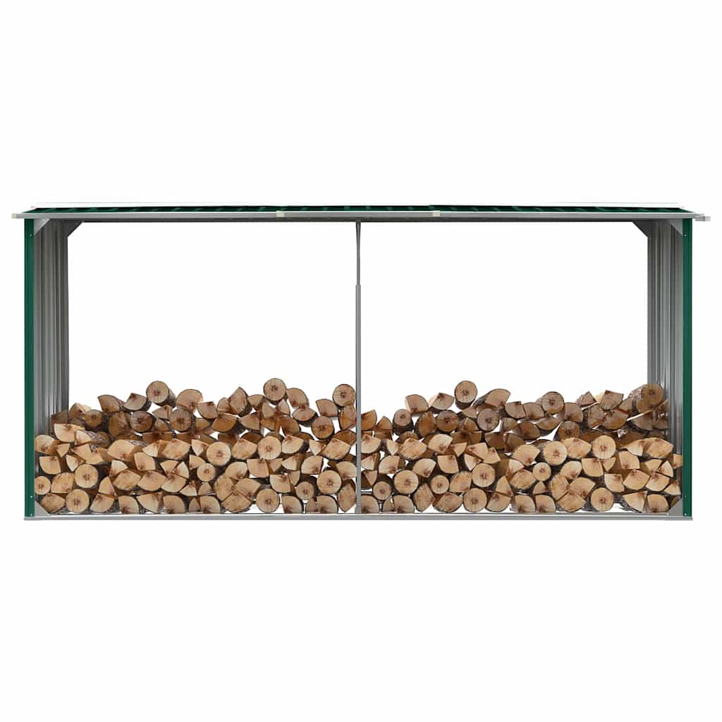 Vedskjul galvanisert stål 330x92x153 cm grønn