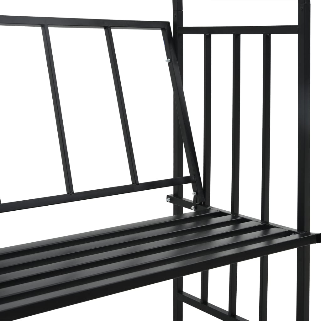 Hagebue med benk svart 128x50x207 cm jern