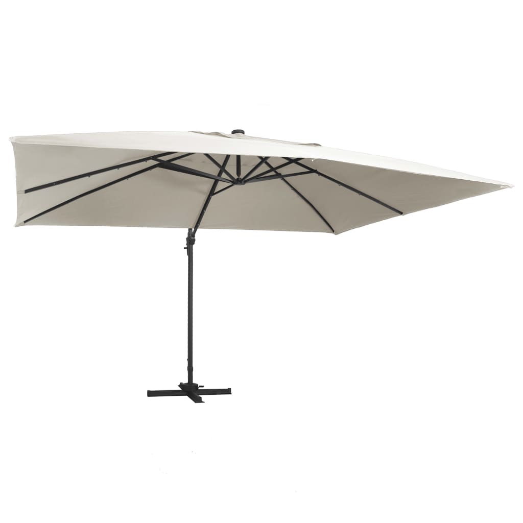 Hengende hageparasoll med LED og aluminiumsstang 400x300cm sand vidaXL