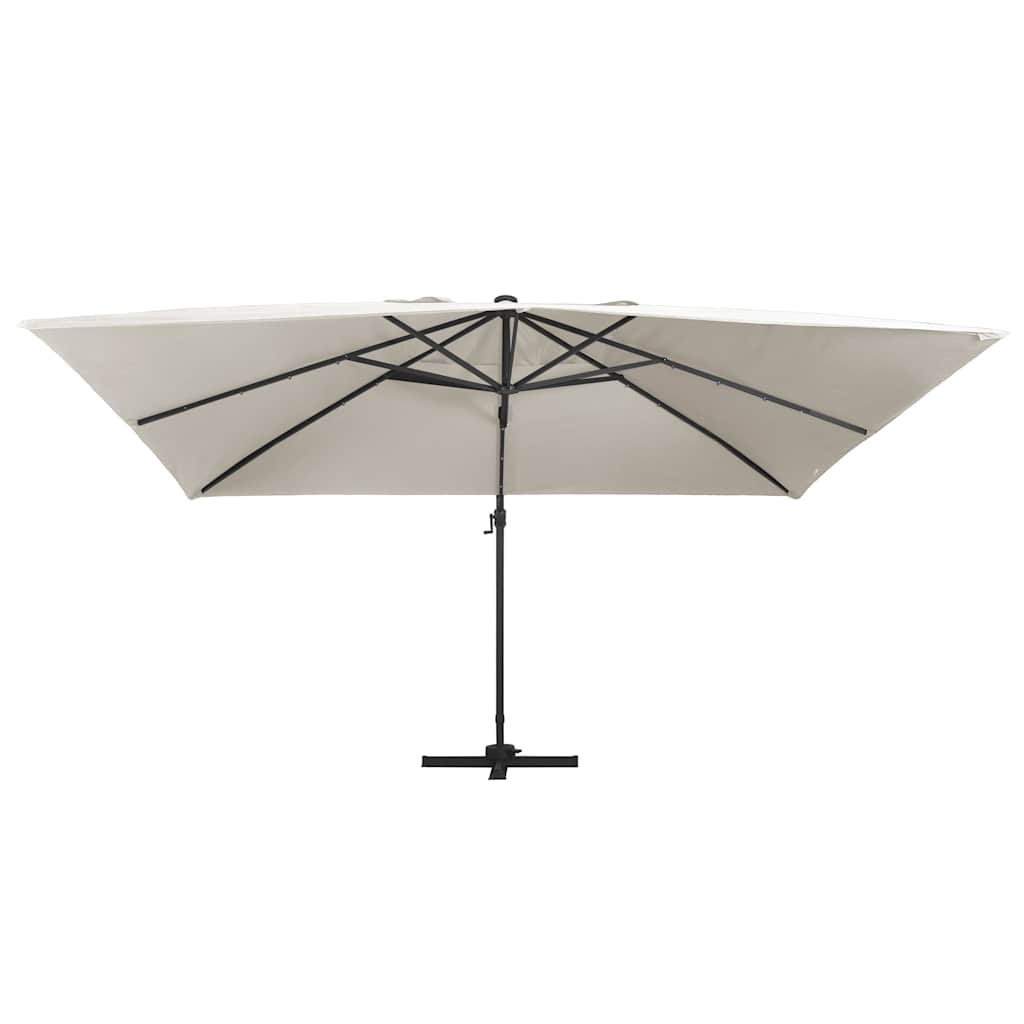 Hengende hageparasoll med LED og aluminiumsstang 400x300cm sand vidaXL