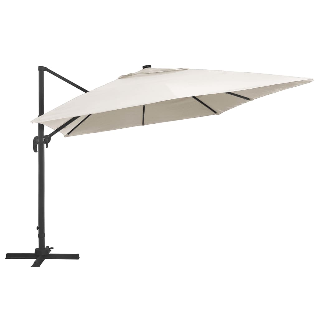 Hengende hageparasoll med LED og aluminiumsstang 400x300cm sand vidaXL