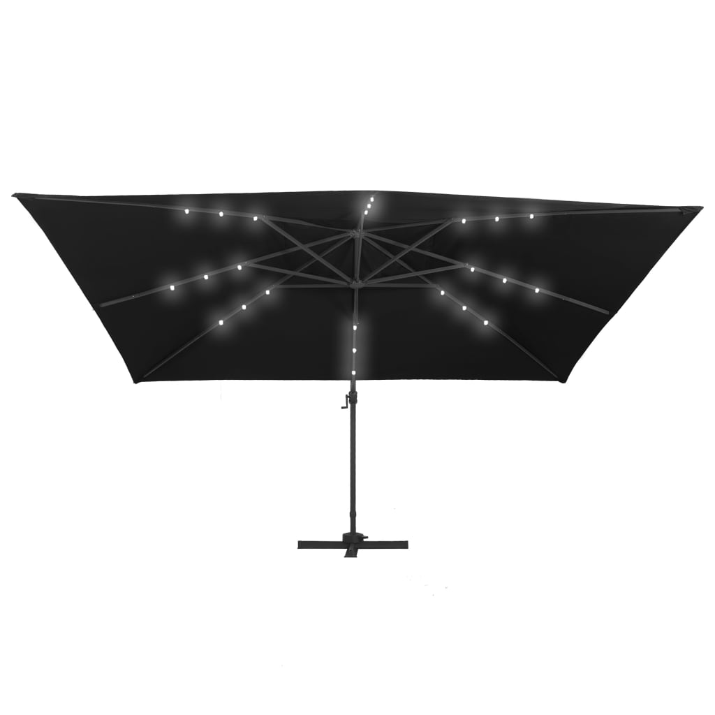 Hengeparasoll med LED-lys og aluminiumsstang 400x300 cm svart
