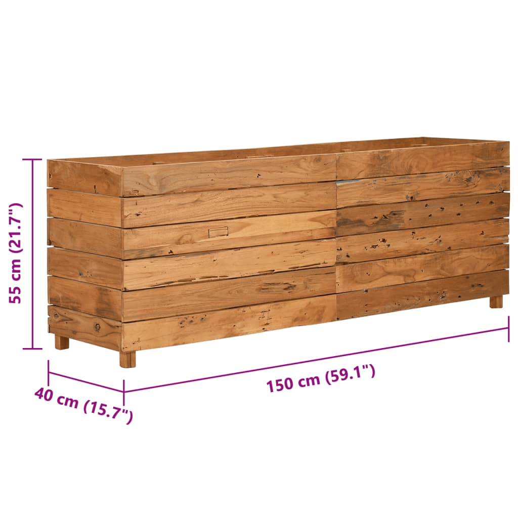 Høybed 150x40x55 cm resirkulert teak og stål
