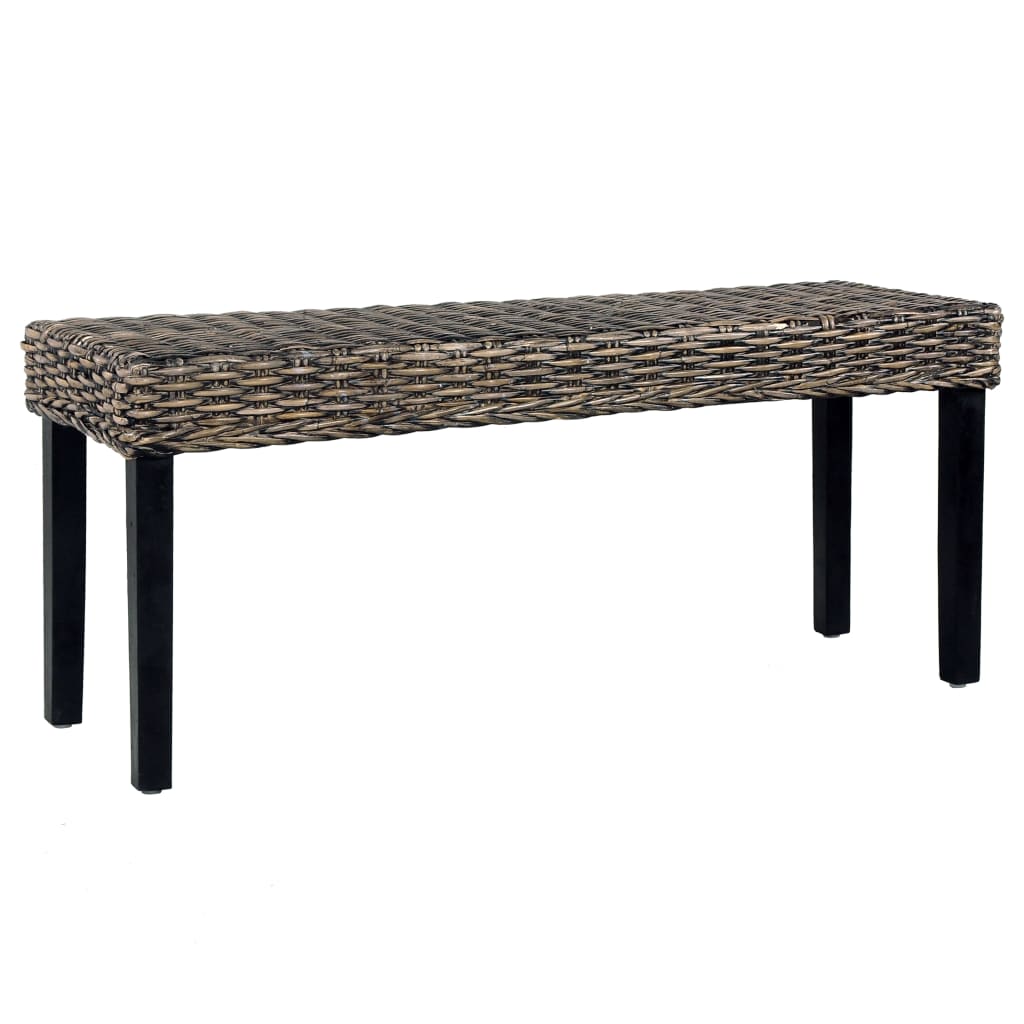 Benk 110 cm svart naturlig kubu-rotting og heltre mahogni