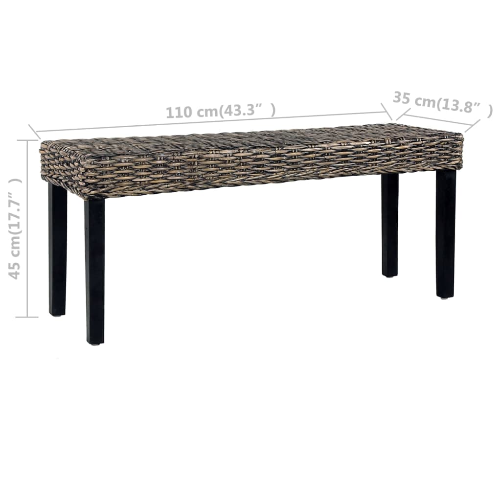 Benk 110 cm svart naturlig kubu-rotting og heltre mahogni