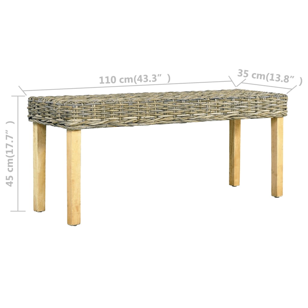 Benk 110 cm naturlig kubu-rotting og heltre mahogni