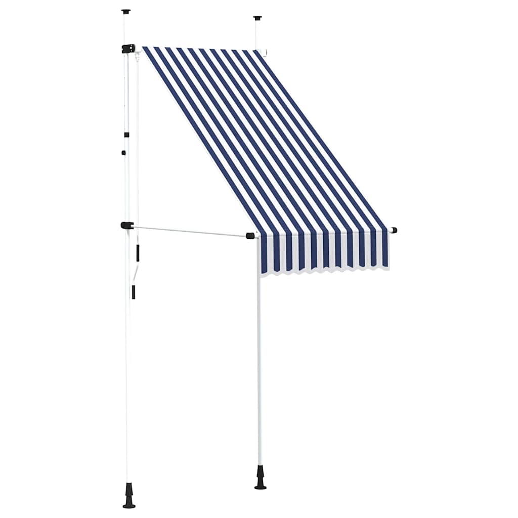Manuell uttrekkbar markise 100 cm blå og hvite striper