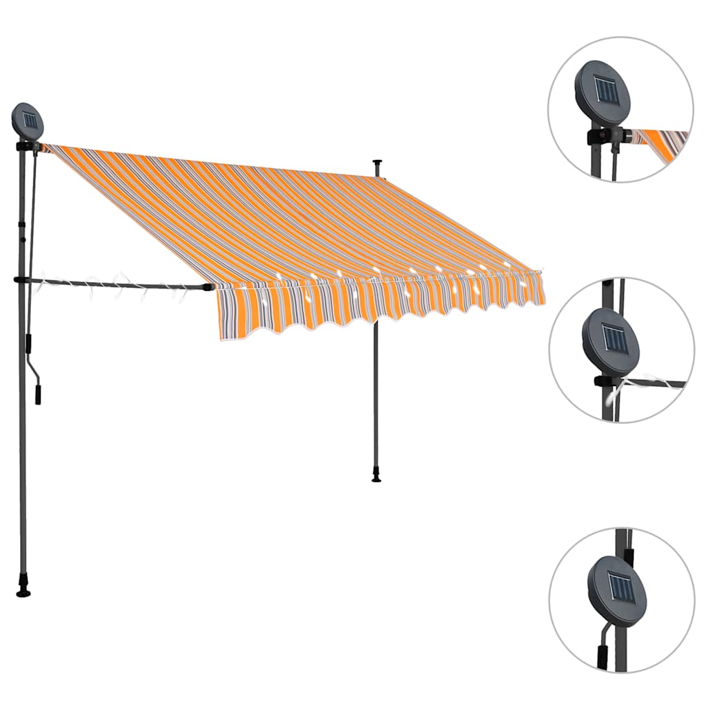 Manuell uttrekkbar markise med LED 300 cm gul og blå