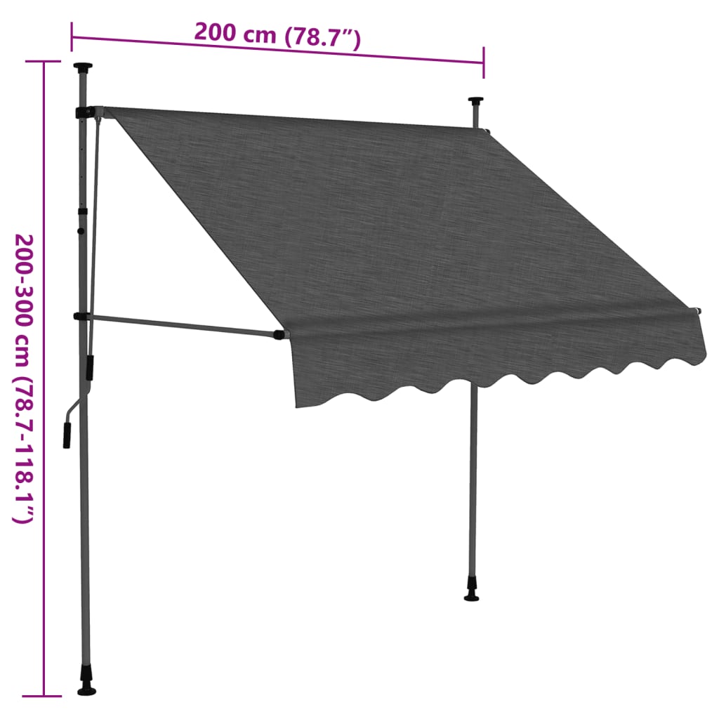 Manuell uttrekkbar markise med LED 200 cm antrasitt