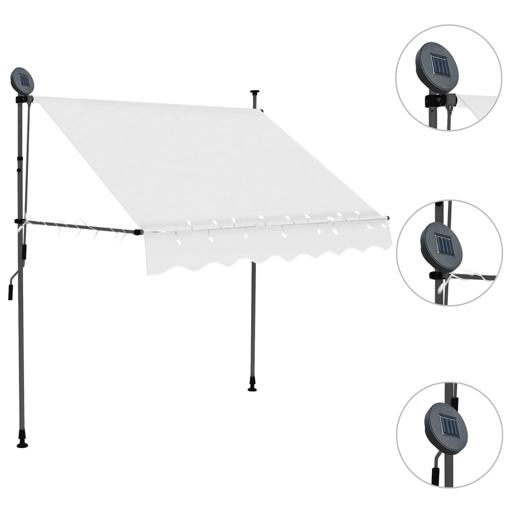 Manuell uttrekkbar markise med LED 100 cm kremhvit