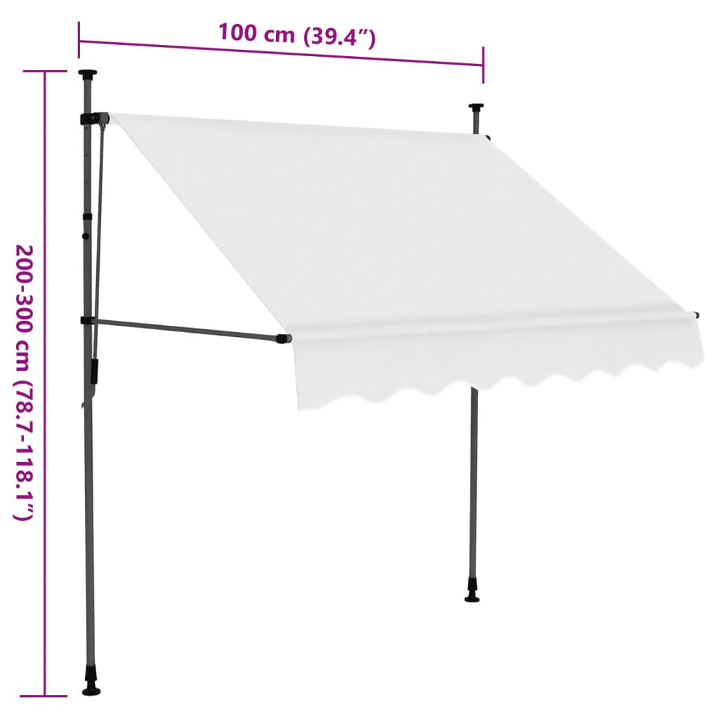 Manuell uttrekkbar markise med LED 100 cm kremhvit