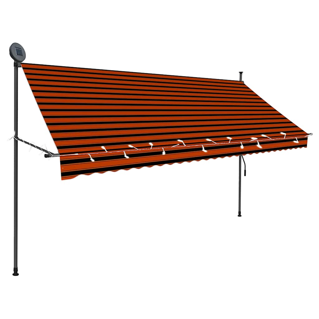 Manuell uttrekkbar markise med LED 300 cm oransje og brun vidaXL