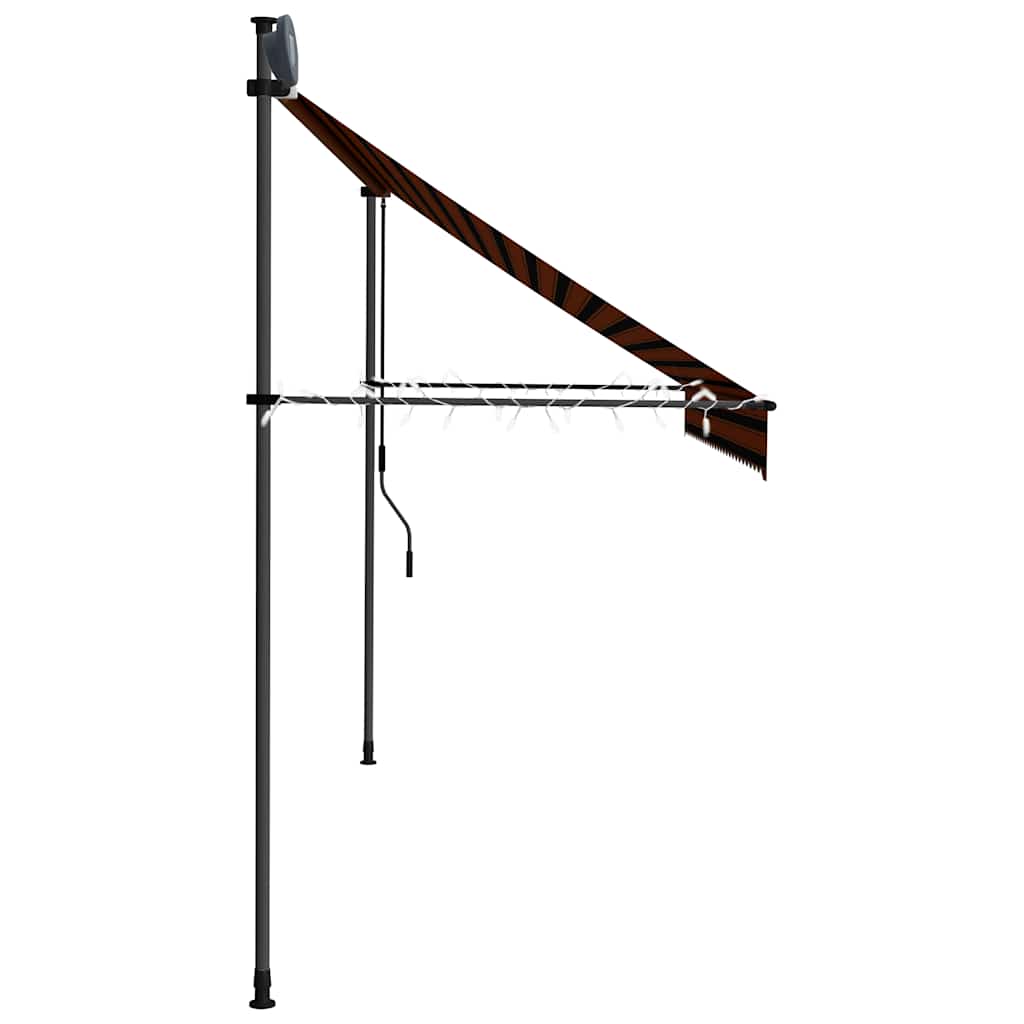 Manuell uttrekkbar markise med LED 300 cm oransje og brun vidaXL
