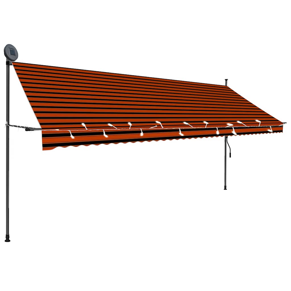 Manuell uttrekkbar markise med LED 400 cm oransje og brun