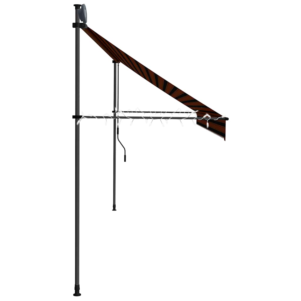 Manuell uttrekkbar markise med LED 400 cm oransje og brun