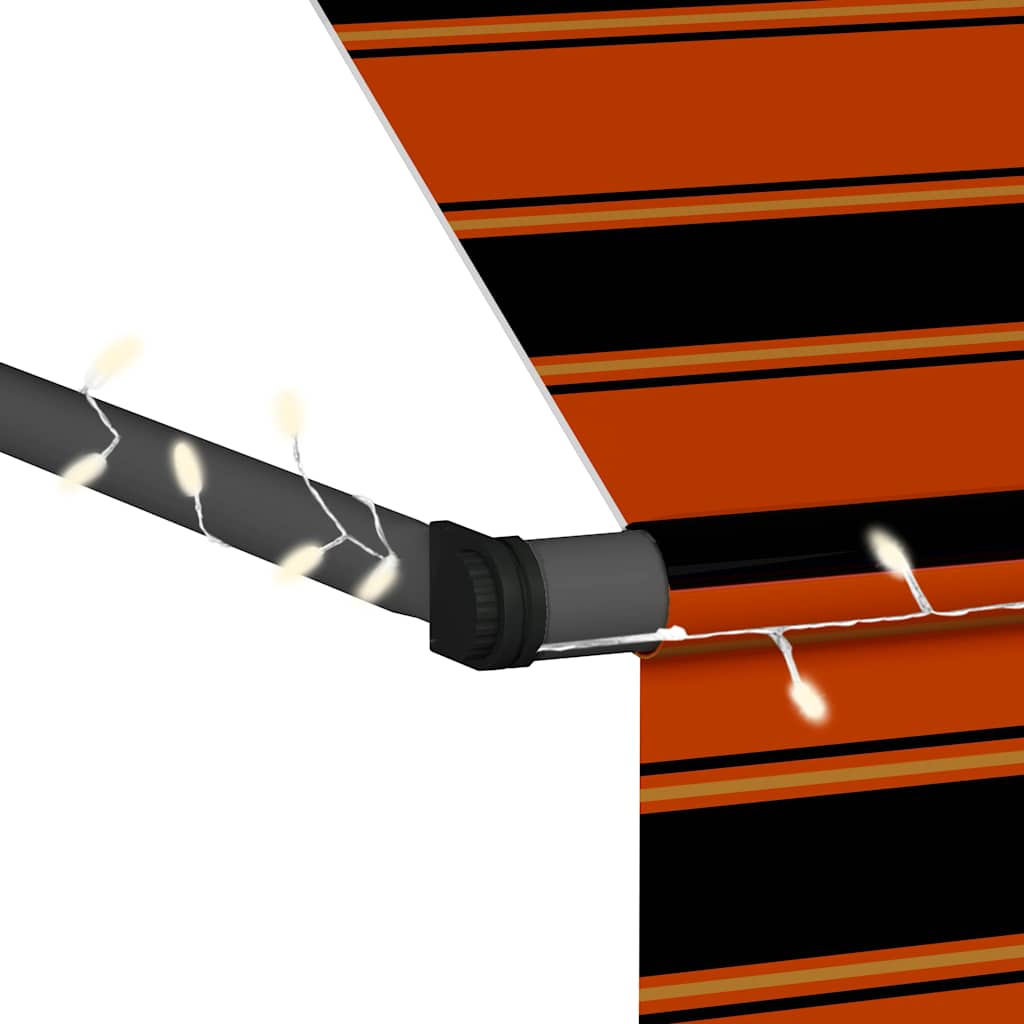 Manuell uttrekkbar markise med LED 400 cm oransje og brun