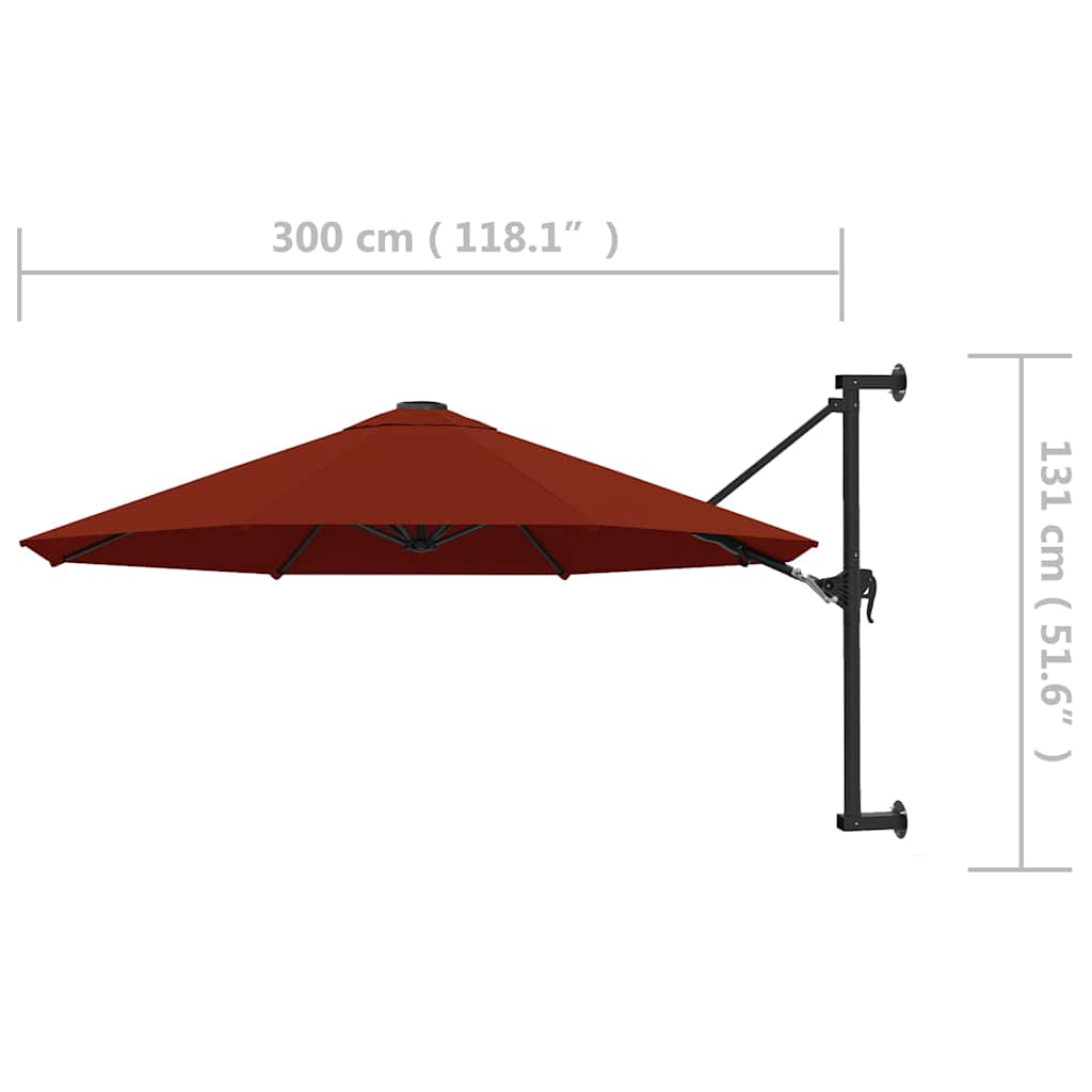 Veggmontert parasoll med metallstang 300 cm terrakotta