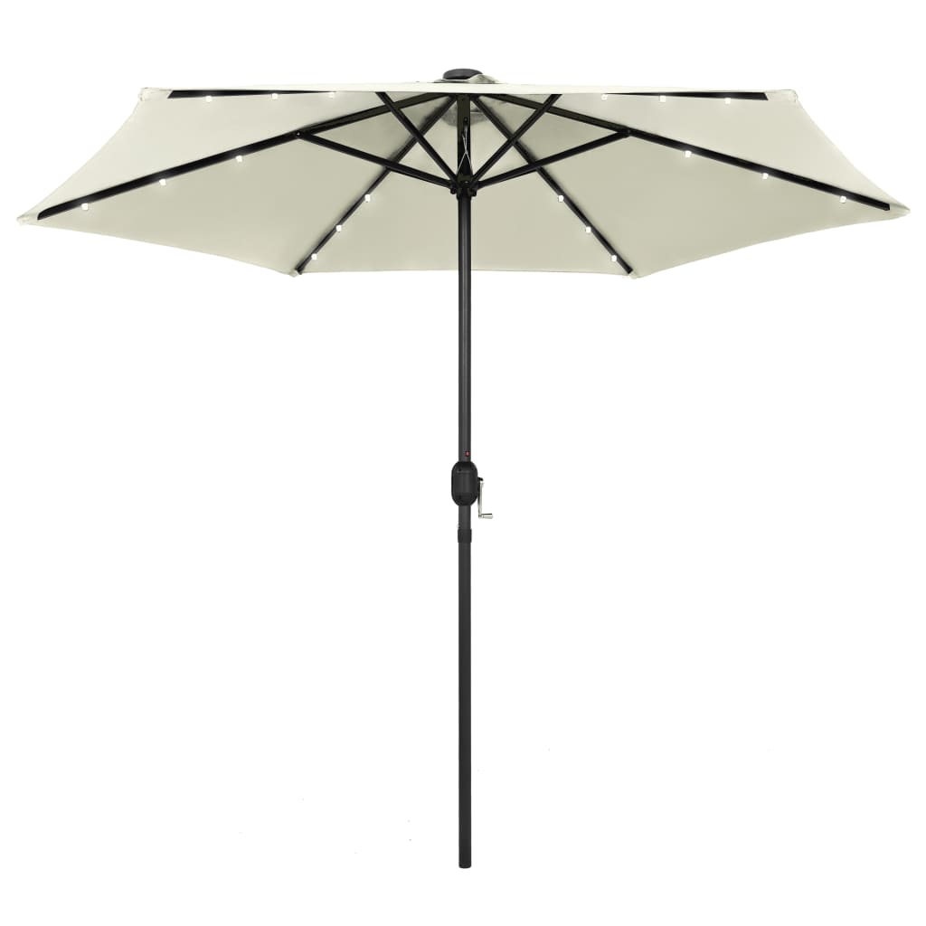 Hageparasoll med LED-lys og aluminiumsstang 270 cm sandhvit vidaXL