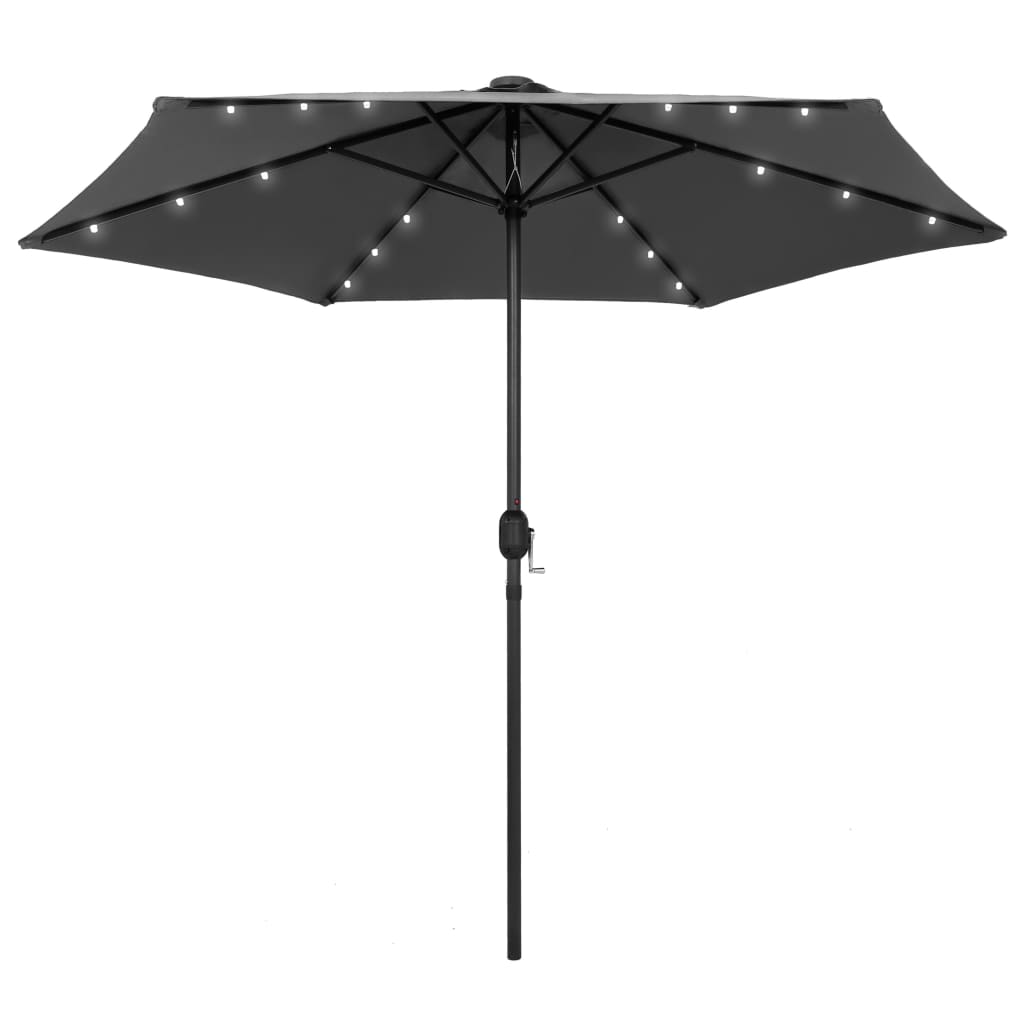 Hageparasoll med LED-lys og aluminiumsstang 270 cm antrasitt vidaXL
