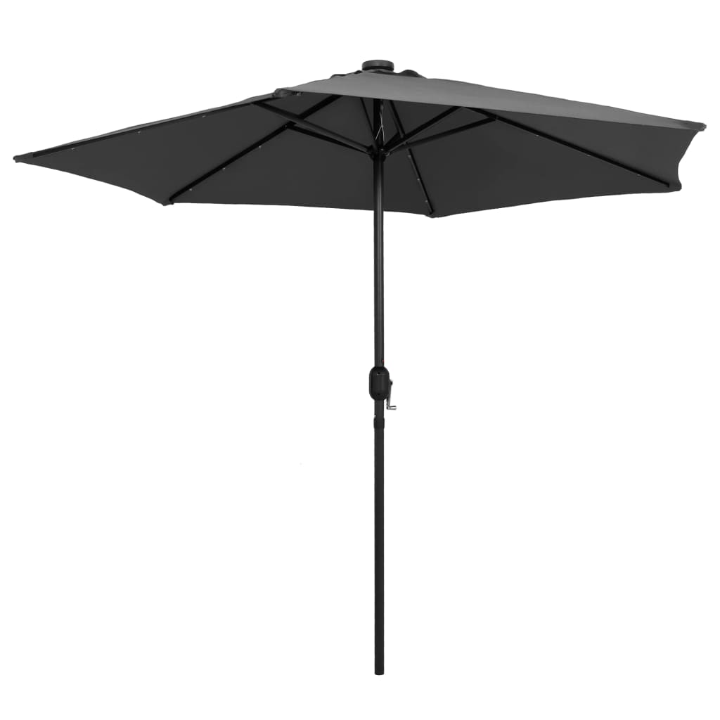 Hageparasoll med LED-lys og aluminiumsstang 270 cm antrasitt vidaXL