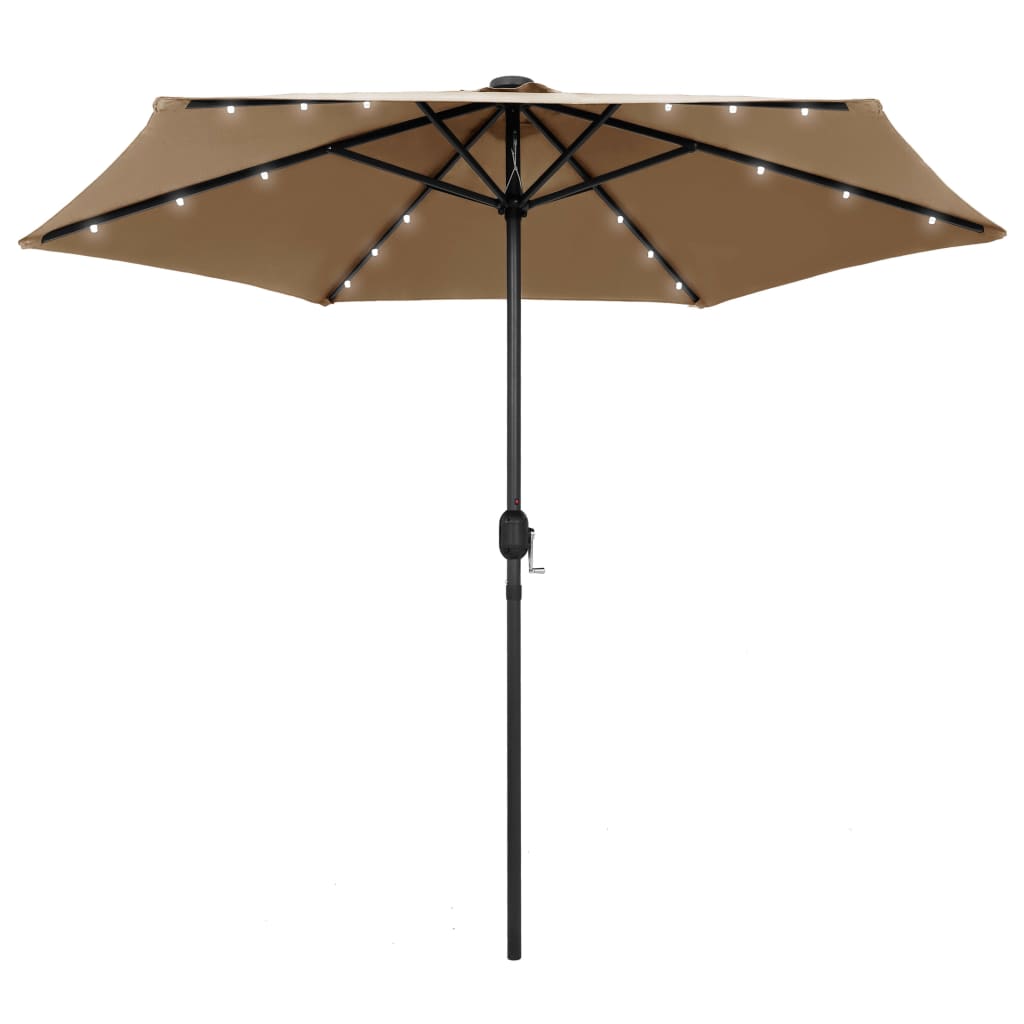 Hageparasoll med LED-lys og aluminiumsstang 270 cm gråbrun vidaXL