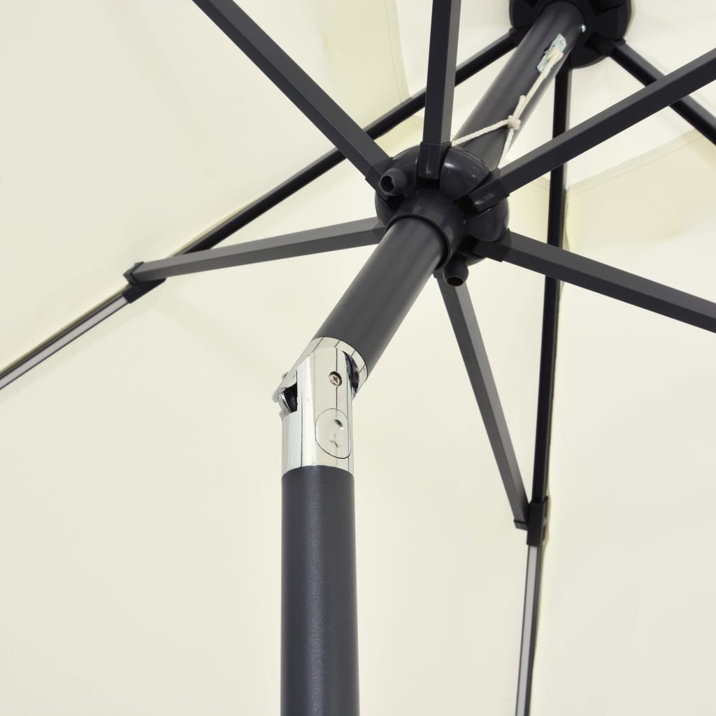 Hageparasoll med LED-lys og aluminiumsstang 300 cm sandhvit vidaXL