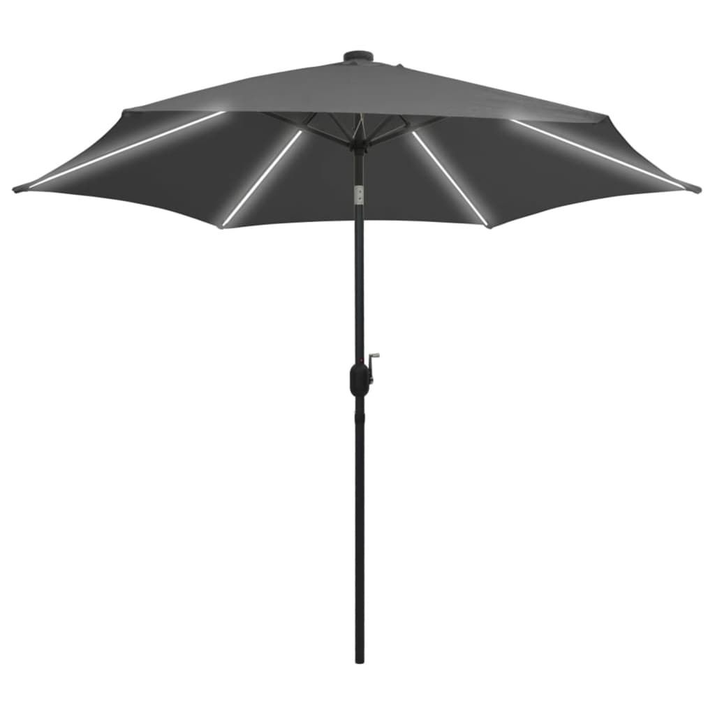 Hageparasoll med LED-lys og aluminiumsstang 300 cm antrasitt
