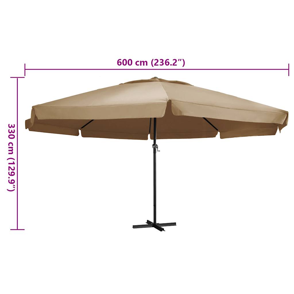 Parasoll med aluminiumsstang 600 cm gråbrun vidaXL