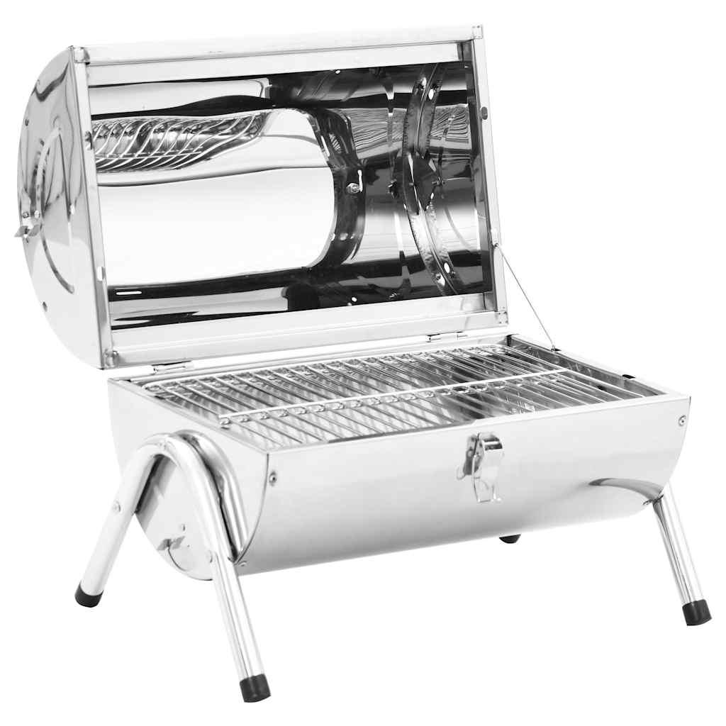Bærbar bordgrill kull rustfritt stål doble rister vidaXL