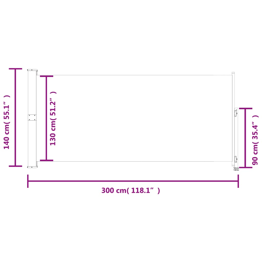 Uttrekkbar sidemarkise 140 x 300 cm rød