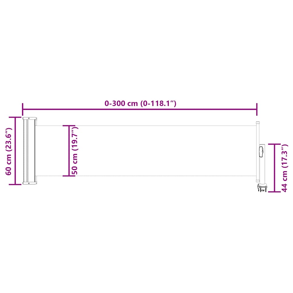 Uttrekkbar sidemarkise 60x300 cm kremhvit