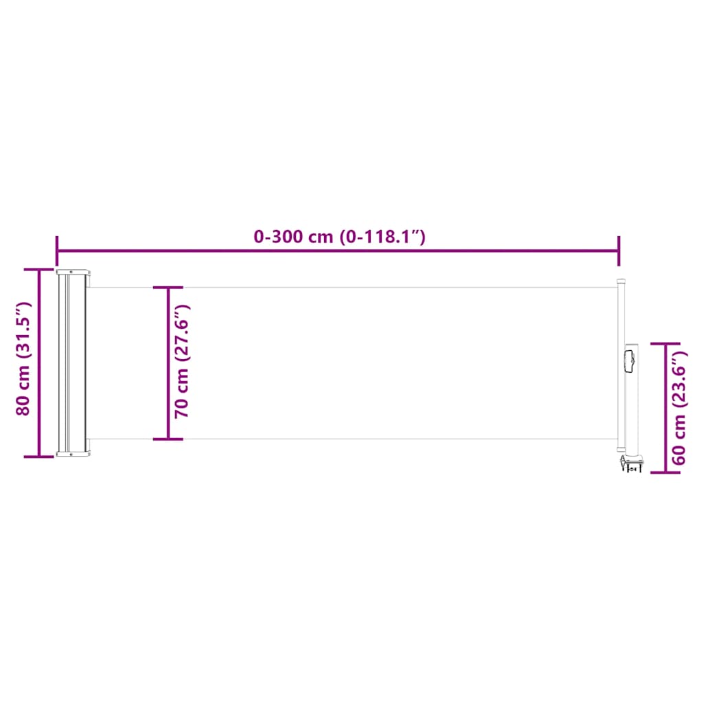 Uttrekkbar sidemarkise 80x300 cm kremhvit vidaXL