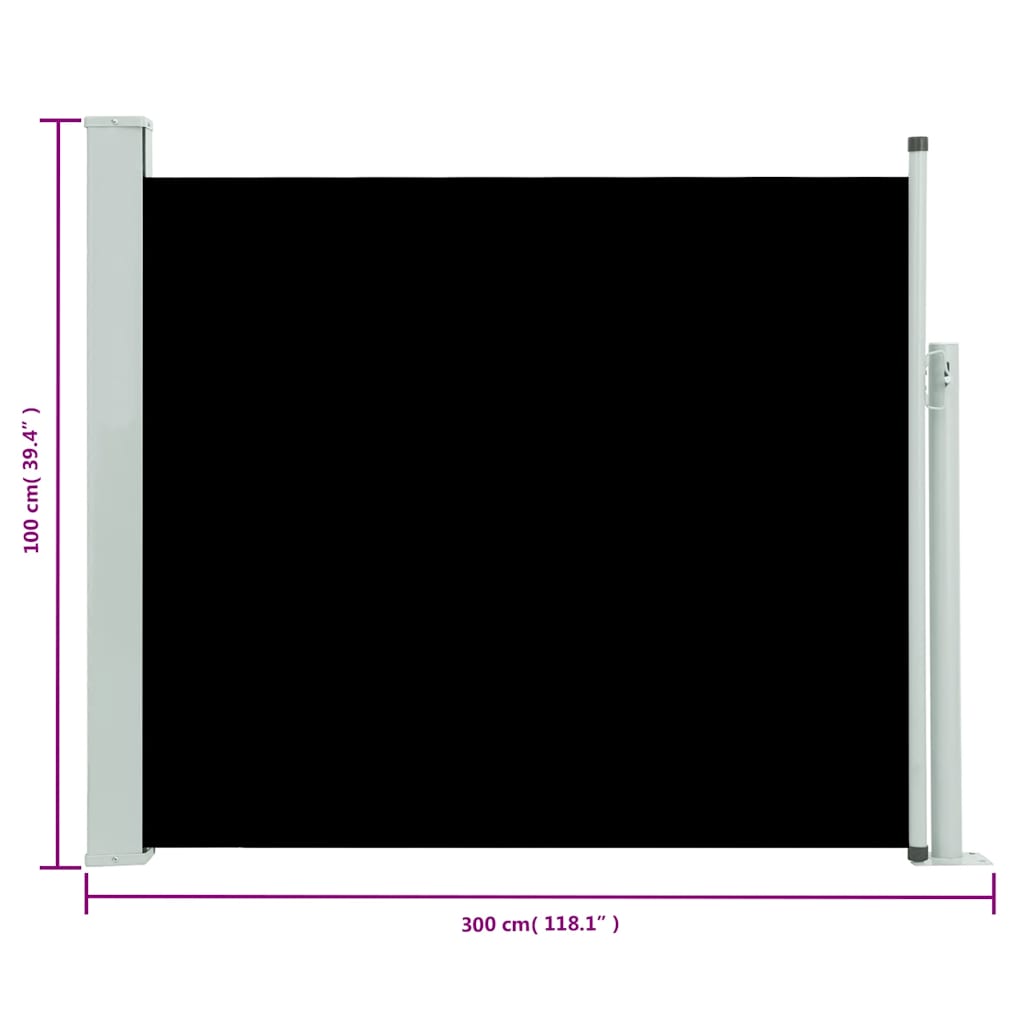 Uttrekkbar sidemarkise 100x300 cm svart