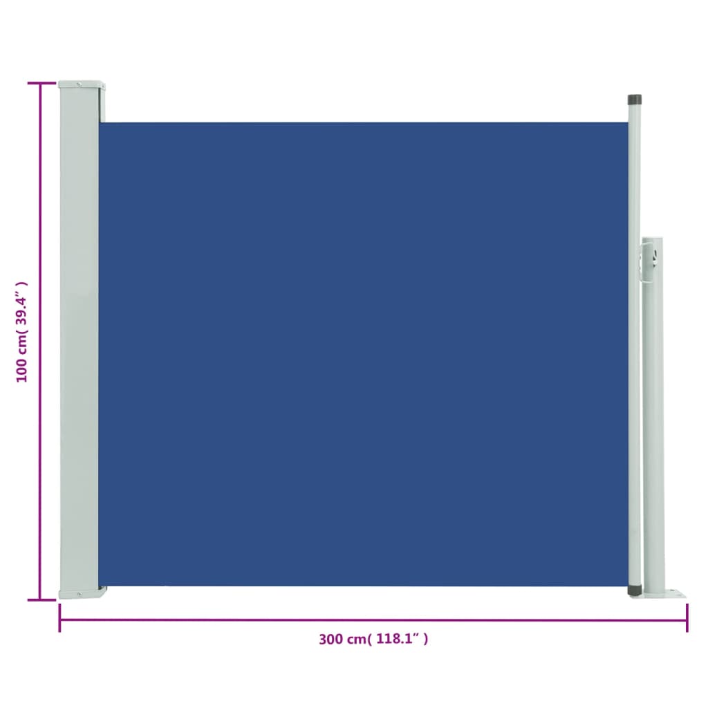 Uttrekkbar sidemarkise 100x300 cm blå